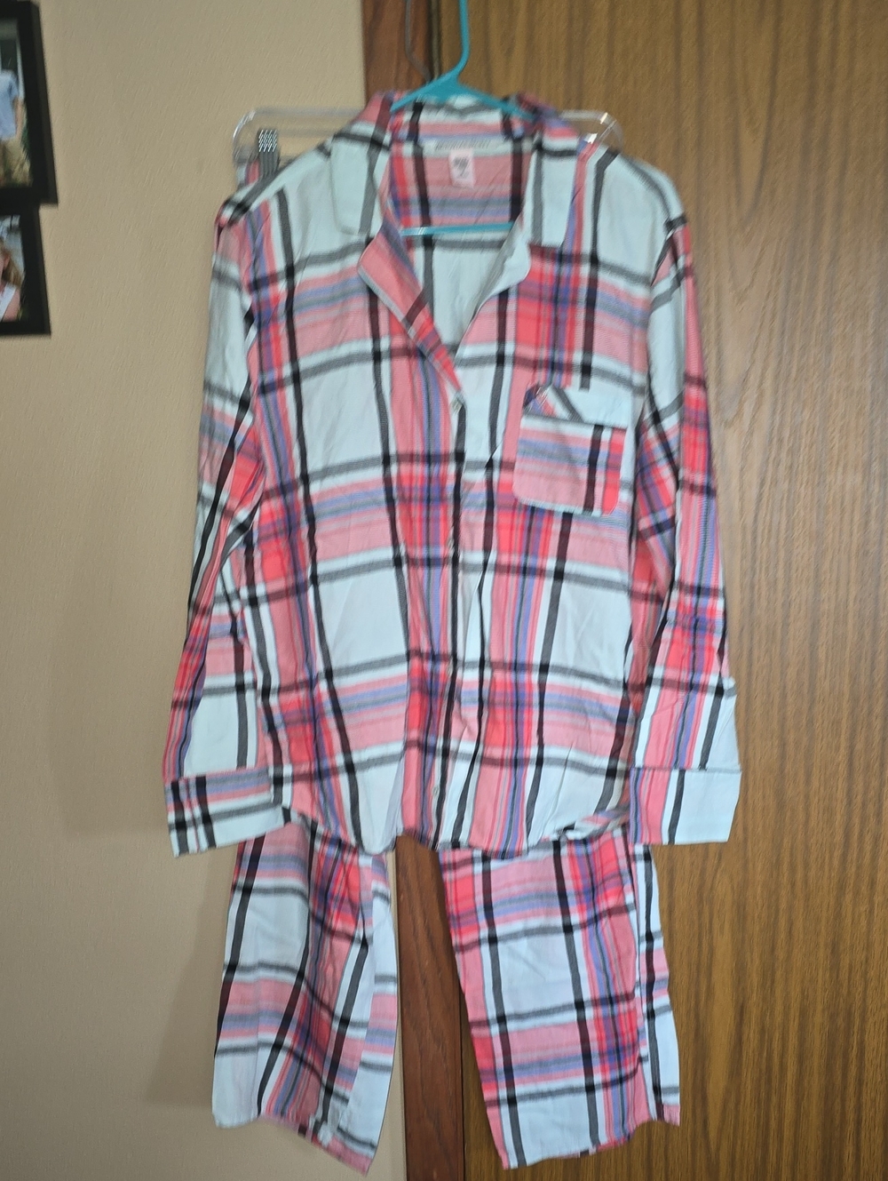Victoria's Secret Pink and White Plaid Two-Piece Pajama Set